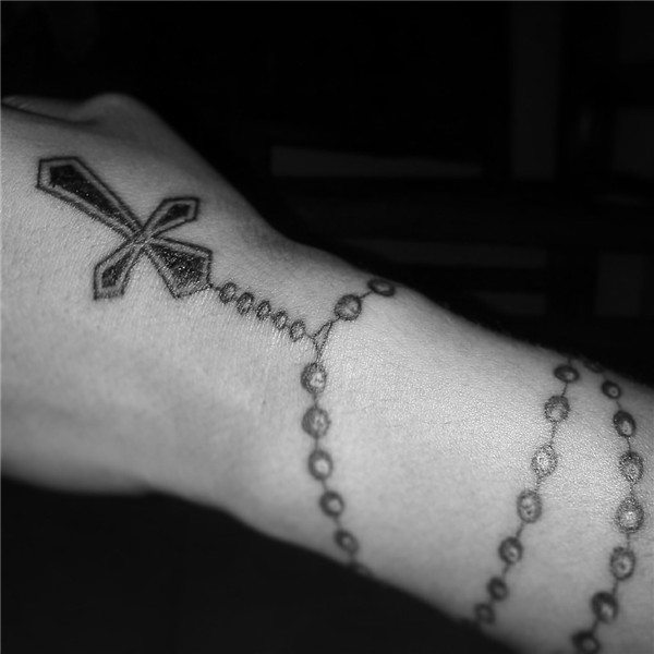 rosary tattoo black and white rosary wrist tattoo COCOcute09
