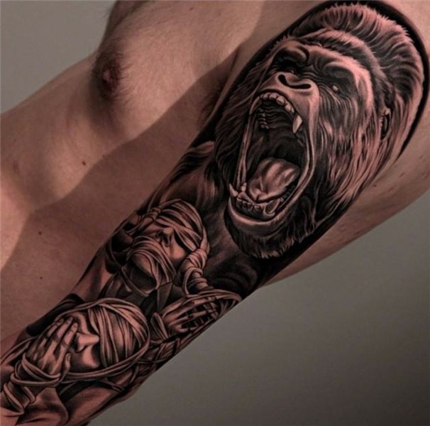 tattoo Gorilla tattoo, Monkey tattoos, Realistic tattoo slee