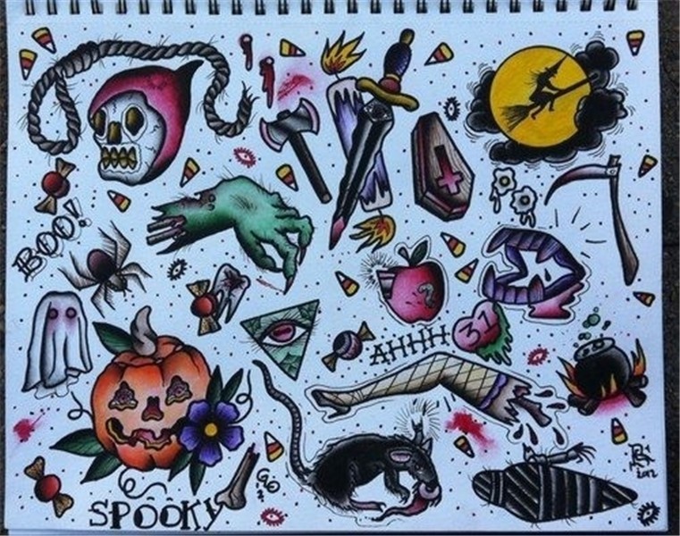 tattooflash on Tumblr Halloween tattoos, Halloween tattoo fl