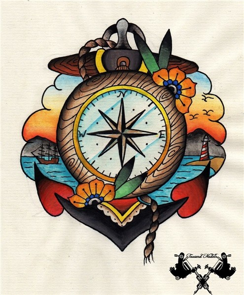 tattoo-skatch compass and anchor Tatuaje marinero, Tatuajes