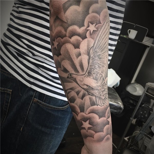 #tattoo #sleeve finished with #clouds and #stars. Healed #do