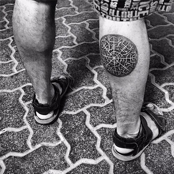 vegvisir tattoo nordic calf leg compass circular round men v