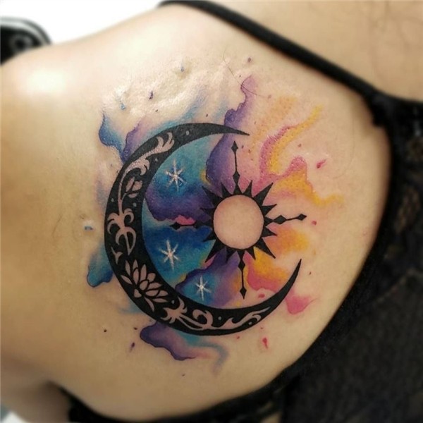 watercolor sun and moon tattoo Moon tattoo designs, Sun tatt