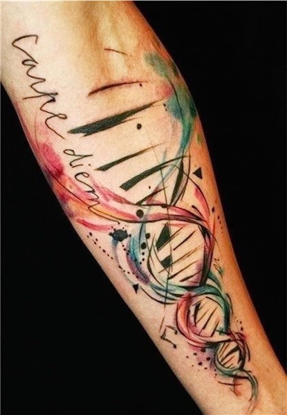 watercolour tattoo, carpe diem, dna strand, forearm tattoo,